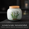 Mini ice-crack glaze ceramic tea canister with hand-painted daffodil and bamboo lid - Hand Painted Ice Crackle - Narcissus