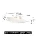 Leaf-shaped ceramic bird jewelry tray in cream white finish with 20.5cm dimension - Bird Jewelry Dish - Style 6 White