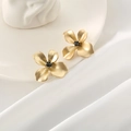 Elegant flower-shaped stud earrings in matte gold finish with black crystal centers - No.19 Matte Gold Curved Flower (XXX7087)