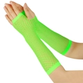 Detail view of neon green fishnet arm warmers showing stretchable mesh texture and long fit - One Size / Grass Green