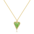 Golden heart pendant necklace with green mosaic inlay and sparkling crystal rhinestones - Green