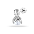 Silver octopus stud earring with white pearl and screw back on white background - Octopus Pearl Style (Single)