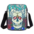 Mexican Skull 3D printed crossbody bag in black canvas with vibrant floral artwork - Style 7