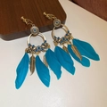 Boheemse gouden clip-on oorbellen met blauwe veren en vintage kwastjesontwerp - Groene Veren Oorclip