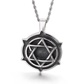 Vintage zilveren pentagram hanger met zwarte textuur aan een zilveren gedraaide ketting - Tandwiel Hexagram Stijl (KP56297-BD)