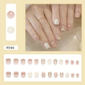 Pink gradient and white French nails with gold glitter and silver metallic lines - Sunset Golden Sand (R946) / 24 Pcs/Box (With Glue)