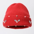 Berretto in maglia rossa con accenti di perle e motivi a orecchie di coniglio in strass - Taglia unica / Rosso