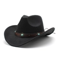 Chapeau de cowboy classique en laine noire avec ceinture en cuir et turquoise - M (56-58cm) / Noir