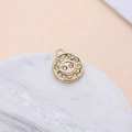 Golden zinc alloy evil eye pendant charm with sparkling rhinestone inlay for DIY jewelry - Pave Evil Eye Round Disc (10#)