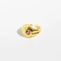 Anillo abierto dorado con piedra de circón rosa en forma de corazón estilo de lujo - Corazón Flor Dorado