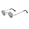Retro small round steampunk sunglasses with silver metal frame and dark grey lenses - Silver Frame Silver Mirror C5