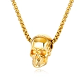 Polished gold skull pendant on durable box chain necklace for men with reflection - Skull Head Gold + Plated Chain