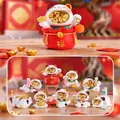 Cartoon lucky cat magnetic ornament set featuring 9 lucky feline figurines in red - A128 Gold Coin Lucky Cat Box 8 / Full Box Set