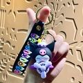 Kuromi keychain in purple pilot airplane with spinning propeller and black wrist strap - Sanrio Airplane-Kuromi