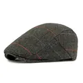 Dark grey herringbone flat cap with subtle orange and blue plaid check pattern - Adjustable / Black and Gray
