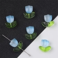Blaue Glas-Tulpenperlen mit grünen Blättern für DIY Halsketten und Armband-Handwerk - 10 Sets/Packung / Verlauf Blau