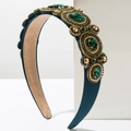 Cerchietto vintage verde scuro con cristalli geometrici e dettagli in oro lucido - Verde
