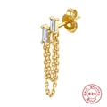 S925 sterling silver gold fringe chain stud earring with baguette-cut gemstones - Single Gold-4 Layer White Zirconia Tassel Earring