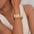 Golden wide open cuff bracelet with irregular crumpled texture and metallic finish - Wrinkled Texture Gold Wide Cuff (SL229) / Gold