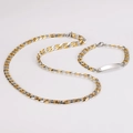 Detail of two-tone gold and silver Cuban chain set with rectangle engravable plaque - 8mm Width / Two-Tone (Set)