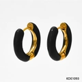 Retro geometric round hoop earrings in black and gold dual-tone stainless steel - Black (KDE1093)