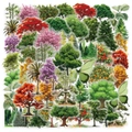 Retro watercolor tree and butterfly PET stickers set for DIY phone case decoration - Jungle Whispers-50pcs