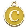 Golden round pendant with yellow enamel and white letter C for DIY jewelry making - Uppercase Letter C Style / 1 Piece (12x14mm) / Yellow