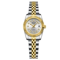 Women's two-tone quartz watch with luminous hands and a crystal marker dial - Gold and Silver Two-Tone with White Dial (Women)
