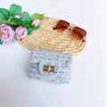 Mini bolso de tweed azul claro para niñas con hebilla dorada y cadena larga - Azul