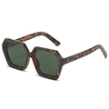 Fashionable geometric chunky tortoiseshell sunglasses with dark green lenses for women - Tortoiseshell Frame Dark Green Lens