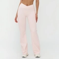 Pantalon évasé rose clair à taille haute croisée avec poches latérales pratiques - Rose Clair