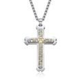 Collana da uomo con ciondolo a croce in acciaio con motivo a greca dorato - Pendente Singolo Acciaio e Oro