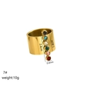 Polished gold stainless steel wide ring featuring vertical multi-color zircon stones - US 8 / Gold