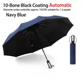Automatic navy blue 10-rib folding umbrella with UV protection and 105cm diameter - Large 10-Rib Automatic Black Glue / Navy Blue-Black Glue