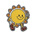 Cute cartoon walking sun enamel pin with smiley face and vintage yellow rays badge - Cartoon Sun