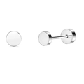Silver stainless steel stud earring with double round dumbbell screw design - Flat Disc