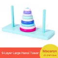 9-layer large wooden Tower of Hanoi puzzle toy in macaron colors for logic training - Macaron Style Large 9-Layer Tower of Hanoi