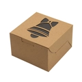 Kraft paper Christmas gift box with bell-shaped window cutout on white background - Bell
