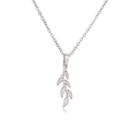 Elegant gold plated leaf pendant necklace with white zircons on silver cross chain - Silver (24535)