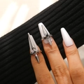 Gothic silver cross nail rings with black gemstone inlay for women's fingertip jewelry - Gothic Style Cross Star Nail Ring Set of 2