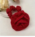 Elegant oversized red fabric flower hair tie with decorative eyelet lace petal details - Red Hollow Rose Hair Tie (Style 27)