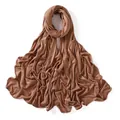 Detail of coffee jersey scarf showing soft draped fabric and fine stitching quality - Dark Camel (#34)