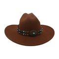 Brown western wool felt fedora with a turquoise sunflower leather hatband detail - One Size / Coffee