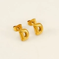 Polished 18K gold-plated stainless steel stud earrings in round letter D bubble shape - Letter D