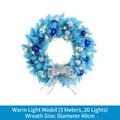 Blauer Weihnachtskranz mit warmen LEDs, silbernen Schleifen und Kugeln, 40cm Durchmesser - LED Warmlicht-Stil / 40cm Blauer Spitzer Kranz mit Lichtern