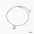 Bracciale in acciaio inossidabile argento con ciondolo in zircone quadrato e catena - Braccialetto d'Argento (B729)
