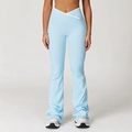 Pantalón yoga campana azul claro con cintura en V cruzada y ribete blanco - S / Azul Agua