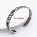 Retro stainless steel open cuff bracelet for men with woven pattern, 10mm wide and 67mm diameter - 10mm Wheat Ear Braid (Style 6)