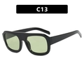 Flat top square oversized sunglasses C13 with black frame and light green lenses - Bright Black Green