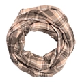 Brown and beige plaid faux cashmere neck gaiter with integrated phone pocket - F54